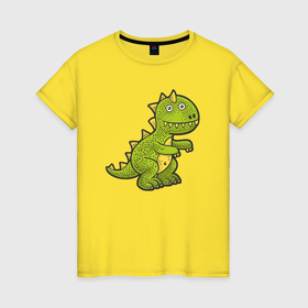 Женская футболка хлопок с принтом Забавный динозавр в Тюмени, 100% хлопок | прямой крой, круглый вырез горловины, длина до линии бедер, слегка спущенное плечо | Тематика изображения на принте: 