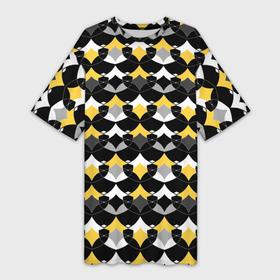 Платье-футболка 3D с принтом Желто черный с белым геометрический узор в Петрозаводске,  |  | 