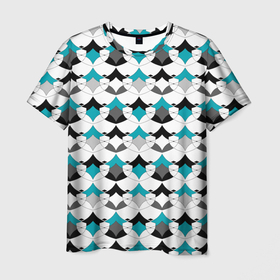 Мужская футболка 3D с принтом Разноцветный черный голубой с белым геометрический узор в Кировске, 100% полиэфир | прямой крой, круглый вырез горловины, длина до линии бедер | 