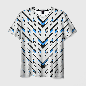 Мужская футболка 3D с принтом Black and blue stripes on a white background в Тюмени, 100% полиэфир | прямой крой, круглый вырез горловины, длина до линии бедер | 