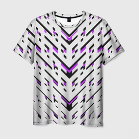 Мужская футболка 3D с принтом Black and purple stripes on a white background в Курске, 100% полиэфир | прямой крой, круглый вырез горловины, длина до линии бедер | 