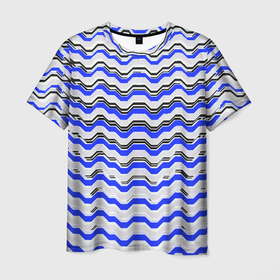 Мужская футболка 3D с принтом Black and blue stripes on a white background в Белгороде, 100% полиэфир | прямой крой, круглый вырез горловины, длина до линии бедер | Тематика изображения на принте: 