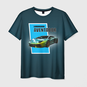 Мужская футболка 3D с принтом Спортивная машина Lamborghini Aventador , 100% полиэфир | прямой крой, круглый вырез горловины, длина до линии бедер | 