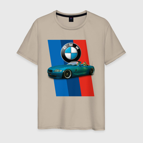 Мужская футболка хлопок с принтом Родстер BMW Z4 в Курске, 100% хлопок | прямой крой, круглый вырез горловины, длина до линии бедер, слегка спущенное плечо. | Тематика изображения на принте: 