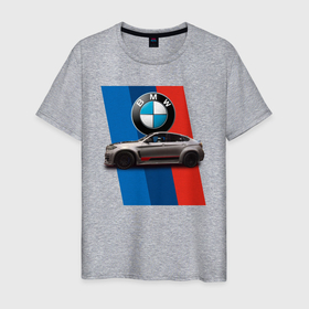 Мужская футболка хлопок с принтом Кроссовер BMW X6 M в Курске, 100% хлопок | прямой крой, круглый вырез горловины, длина до линии бедер, слегка спущенное плечо. | Тематика изображения на принте: 