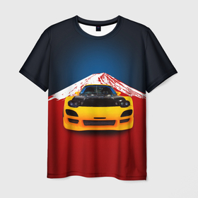 Мужская футболка 3D с принтом Японский спортивный автомобиль в Екатеринбурге, 100% полиэфир | прямой крой, круглый вырез горловины, длина до линии бедер | 