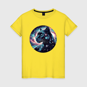 Женская футболка хлопок с принтом Звёздная пантера   нейросеть в Кировске, 100% хлопок | прямой крой, круглый вырез горловины, длина до линии бедер, слегка спущенное плечо | 