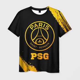 Мужская футболка 3D с принтом PSG   gold gradient в Тюмени, 100% полиэфир | прямой крой, круглый вырез горловины, длина до линии бедер | 