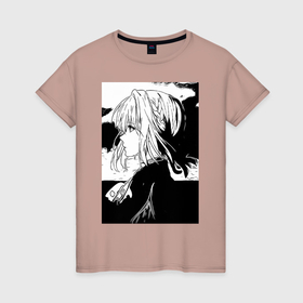 Женская футболка хлопок с принтом Violet Evergarden в Кировске, 100% хлопок | прямой крой, круглый вырез горловины, длина до линии бедер, слегка спущенное плечо | 