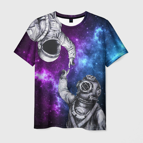 Мужская футболка 3D с принтом Сотворение космонавт и водолаз , 100% полиэфир | прямой крой, круглый вырез горловины, длина до линии бедер | 