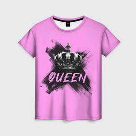 Женская футболка 3D с принтом Королева   корона в Кировске, 100% полиэфир ( синтетическое хлопкоподобное полотно) | прямой крой, круглый вырез горловины, длина до линии бедер | 