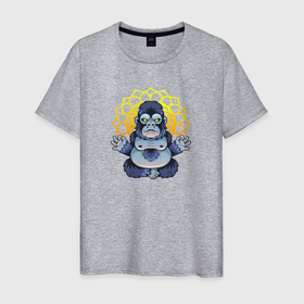 Мужская футболка хлопок с принтом Забавная горилла медитирует в Кировске, 100% хлопок | прямой крой, круглый вырез горловины, длина до линии бедер, слегка спущенное плечо. | Тематика изображения на принте: 