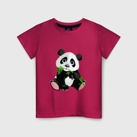 Детская футболка хлопок с принтом Панда кушает тростник в Санкт-Петербурге, 100% хлопок | круглый вырез горловины, полуприлегающий силуэт, длина до линии бедер | 
