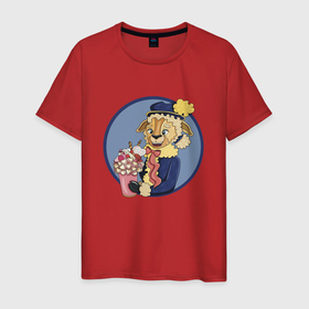 Мужская футболка хлопок с принтом Овечка сладкоежка в Тюмени, 100% хлопок | прямой крой, круглый вырез горловины, длина до линии бедер, слегка спущенное плечо. | Тематика изображения на принте: 