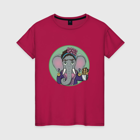 Женская футболка хлопок с принтом Слониха  сладкоежка в Тюмени, 100% хлопок | прямой крой, круглый вырез горловины, длина до линии бедер, слегка спущенное плечо | 