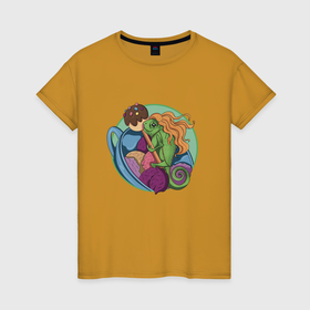 Женская футболка хлопок с принтом Хамелеон сладкоежка , 100% хлопок | прямой крой, круглый вырез горловины, длина до линии бедер, слегка спущенное плечо | 
