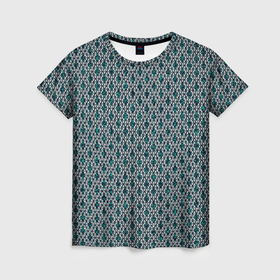 Женская футболка 3D с принтом Королевский бирюзовый паттерн в Белгороде, 100% полиэфир ( синтетическое хлопкоподобное полотно) | прямой крой, круглый вырез горловины, длина до линии бедер | 