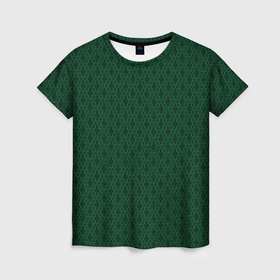 Женская футболка 3D с принтом Тёмный зелёный королевский узор в Петрозаводске, 100% полиэфир ( синтетическое хлопкоподобное полотно) | прямой крой, круглый вырез горловины, длина до линии бедер | 