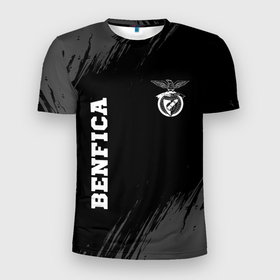 Мужская футболка 3D Slim с принтом Benfica sport на темном фоне вертикально в Новосибирске, 100% полиэстер с улучшенными характеристиками | приталенный силуэт, круглая горловина, широкие плечи, сужается к линии бедра | Тематика изображения на принте: 