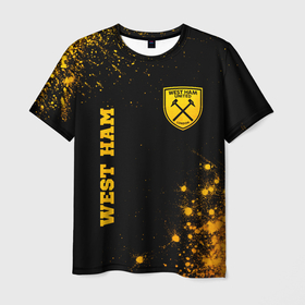 Мужская футболка 3D с принтом West Ham   gold gradient вертикально в Белгороде, 100% полиэфир | прямой крой, круглый вырез горловины, длина до линии бедер | 