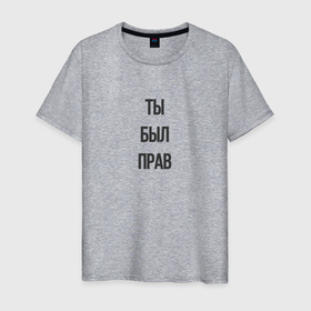 Мужская футболка хлопок с принтом Ты был прав в Екатеринбурге, 100% хлопок | прямой крой, круглый вырез горловины, длина до линии бедер, слегка спущенное плечо. | 