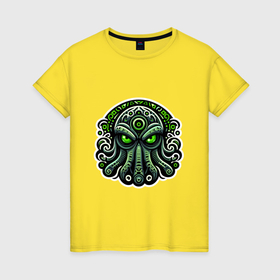 Женская футболка хлопок с принтом Зеленый монстр со злобным взглядом в Белгороде, 100% хлопок | прямой крой, круглый вырез горловины, длина до линии бедер, слегка спущенное плечо | 