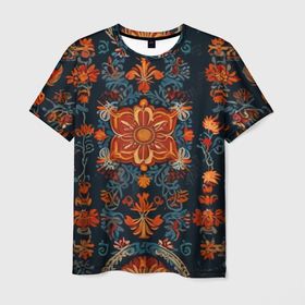 Мужская футболка 3D с принтом Текстуры в славянском стиле в Белгороде, 100% полиэфир | прямой крой, круглый вырез горловины, длина до линии бедер | 