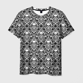 Мужская футболка 3D с принтом Skull patterns в Санкт-Петербурге, 100% полиэфир | прямой крой, круглый вырез горловины, длина до линии бедер | Тематика изображения на принте: 
