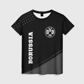 Женская футболка 3D с принтом Borussia sport на темном фоне вертикально в Петрозаводске, 100% полиэфир ( синтетическое хлопкоподобное полотно) | прямой крой, круглый вырез горловины, длина до линии бедер | 