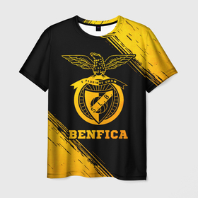 Мужская футболка 3D с принтом Benfica   gold gradient в Белгороде, 100% полиэфир | прямой крой, круглый вырез горловины, длина до линии бедер | 