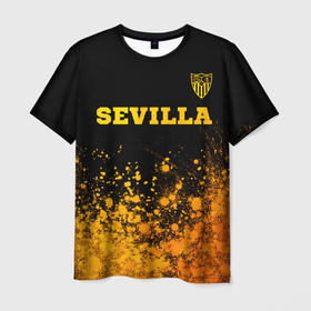 Мужская футболка 3D с принтом Sevilla   gold gradient посередине в Белгороде, 100% полиэфир | прямой крой, круглый вырез горловины, длина до линии бедер | 