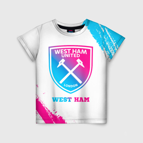 Детская футболка 3D с принтом West Ham neon gradient style в Новосибирске, 100% гипоаллергенный полиэфир | прямой крой, круглый вырез горловины, длина до линии бедер, чуть спущенное плечо, ткань немного тянется | 