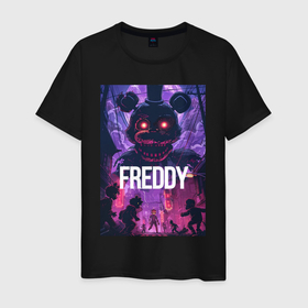 Мужская футболка хлопок с принтом Freddy   мишка Фредди в Кировске, 100% хлопок | прямой крой, круглый вырез горловины, длина до линии бедер, слегка спущенное плечо. | 