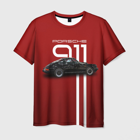 Мужская футболка 3D с принтом Ретро автомобиль Porsche в Тюмени, 100% полиэфир | прямой крой, круглый вырез горловины, длина до линии бедер | Тематика изображения на принте: 