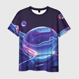 Мужская футболка 3D с принтом Космические мыльные пузыри в Санкт-Петербурге, 100% полиэфир | прямой крой, круглый вырез горловины, длина до линии бедер | Тематика изображения на принте: 