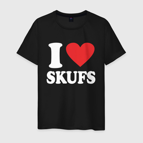 Мужская футболка хлопок с принтом I love   skufs в Курске, 100% хлопок | прямой крой, круглый вырез горловины, длина до линии бедер, слегка спущенное плечо. | 
