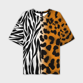 Мужская футболка oversize 3D с принтом Леопардовые пятна с полосками зебры в Санкт-Петербурге,  |  | 