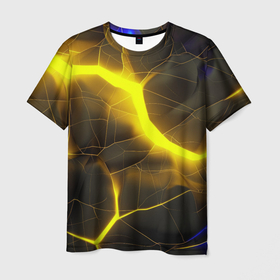 Мужская футболка 3D с принтом Желтое неоновое свечение в Петрозаводске, 100% полиэфир | прямой крой, круглый вырез горловины, длина до линии бедер | 