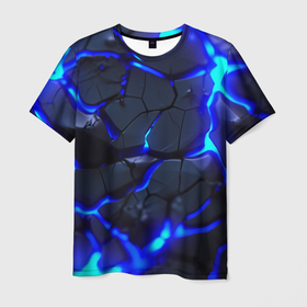 Мужская футболка 3D с принтом Синее ледяное свечение в Курске, 100% полиэфир | прямой крой, круглый вырез горловины, длина до линии бедер | 