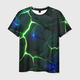Мужская футболка 3D с принтом Зеленое свечение из разлома плит в Кировске, 100% полиэфир | прямой крой, круглый вырез горловины, длина до линии бедер | 