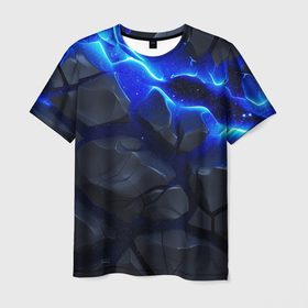 Мужская футболка 3D с принтом Темно синий неон из разлома плит в Белгороде, 100% полиэфир | прямой крой, круглый вырез горловины, длина до линии бедер | 