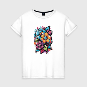 Женская футболка хлопок с принтом Акварельный букет весенних цветов в Белгороде, 100% хлопок | прямой крой, круглый вырез горловины, длина до линии бедер, слегка спущенное плечо | 