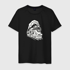 Мужская футболка хлопок с принтом Иллюстрация парового локомотива в Санкт-Петербурге, 100% хлопок | прямой крой, круглый вырез горловины, длина до линии бедер, слегка спущенное плечо. | 