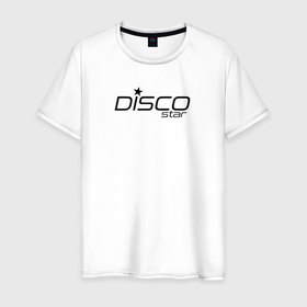 Мужская футболка хлопок с принтом Disco star in black в Тюмени, 100% хлопок | прямой крой, круглый вырез горловины, длина до линии бедер, слегка спущенное плечо. | 