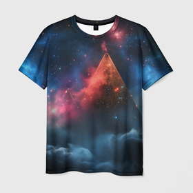 Мужская футболка 3D с принтом Космическая абстракция пирамида в Кировске, 100% полиэфир | прямой крой, круглый вырез горловины, длина до линии бедер | 
