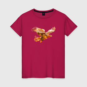 Женская футболка хлопок с принтом Летящий орел и пейзаж в Кировске, 100% хлопок | прямой крой, круглый вырез горловины, длина до линии бедер, слегка спущенное плечо | 