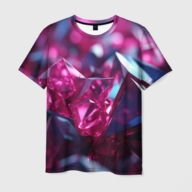 Мужская футболка 3D с принтом Яркие розовые хрусталики в Екатеринбурге, 100% полиэфир | прямой крой, круглый вырез горловины, длина до линии бедер | Тематика изображения на принте: 
