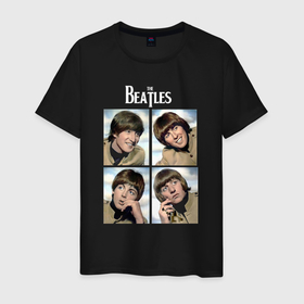 Мужская футболка хлопок с принтом The four Beatles в Петрозаводске, 100% хлопок | прямой крой, круглый вырез горловины, длина до линии бедер, слегка спущенное плечо. | 