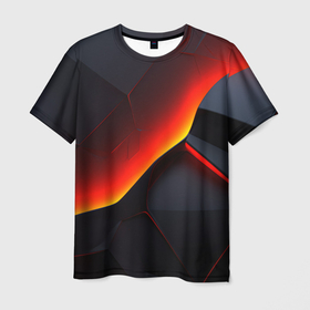 Мужская футболка 3D с принтом Объемная плита с красной лавой  иллюстрация в Екатеринбурге, 100% полиэфир | прямой крой, круглый вырез горловины, длина до линии бедер | 