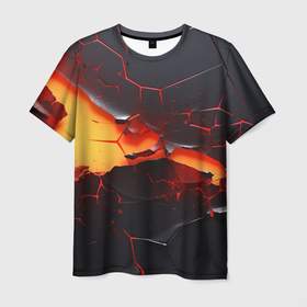 Мужская футболка 3D с принтом Объемная плита с красной  лавой иллюстрация в Кировске, 100% полиэфир | прямой крой, круглый вырез горловины, длина до линии бедер | 